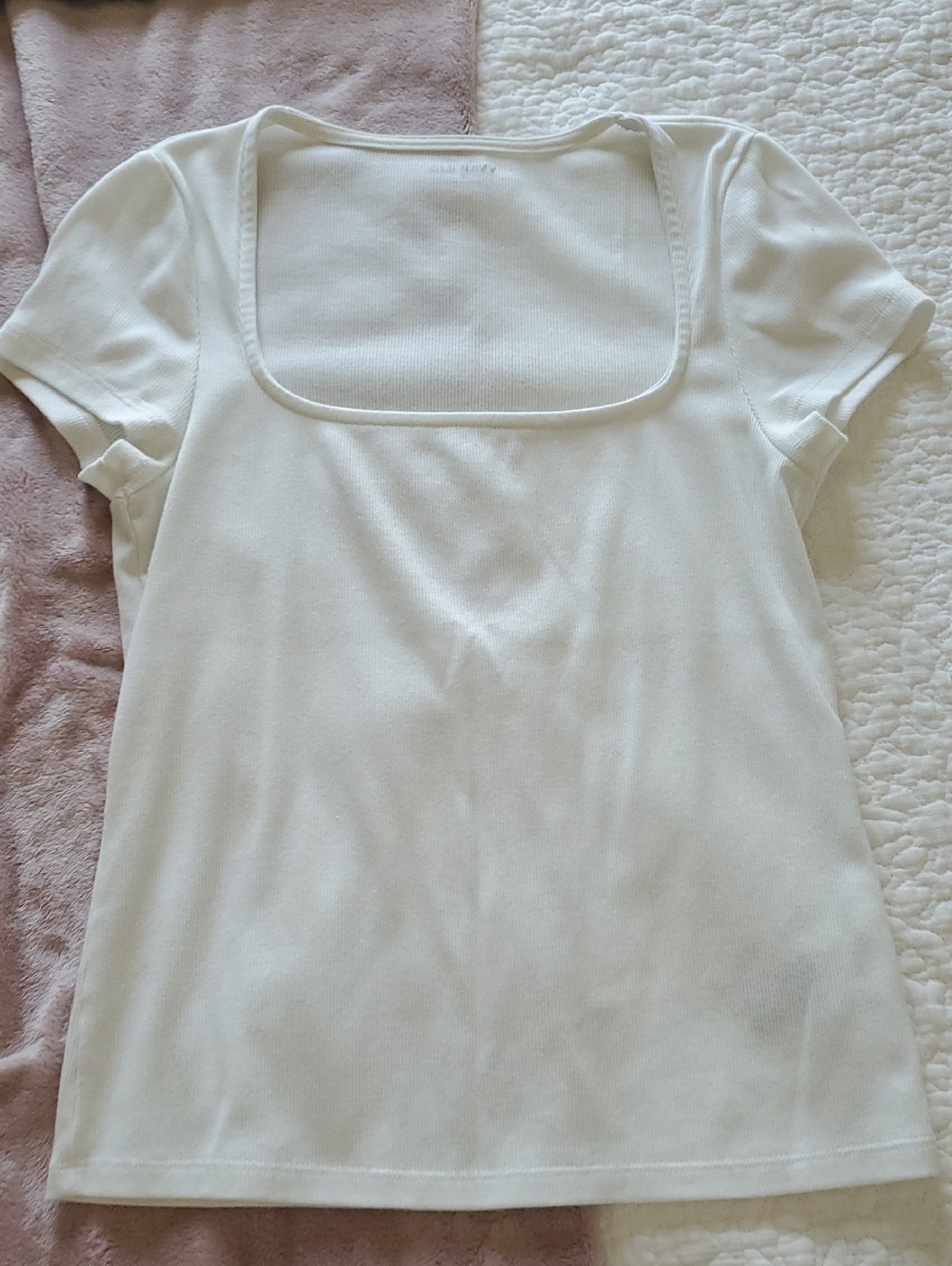 Old Navy White Square Neck Short Sleeve Tee